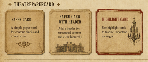 Generated board showing old-paper theatre card variants