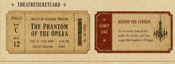 Generated board showing admission ticket card variants